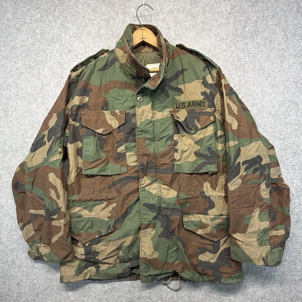 Vintage Alpha Industries M65 Field Jacket Mens Medium Woodland Camo 80s US Army